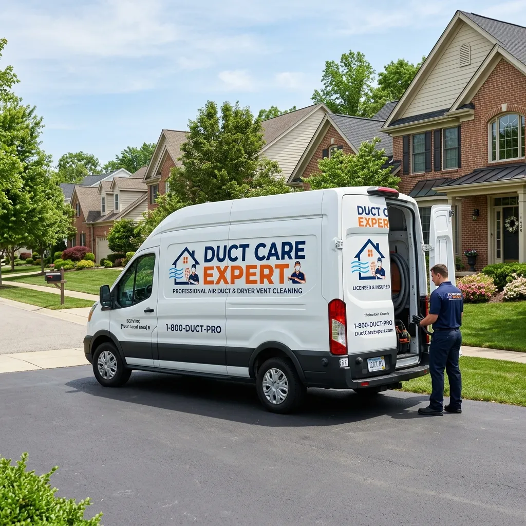 Duct Care Expert professional service van parked in neighborhood